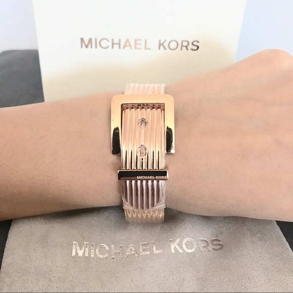Authentic MK rose gold tone ribbed belt bracelet - Picture 3 of 8